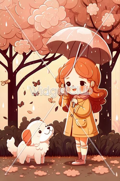雨の日の女の子と犬の冒険