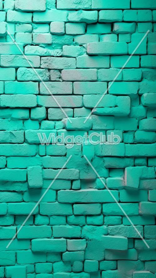 Fondo de pared de ladrillo verde azulado brillante