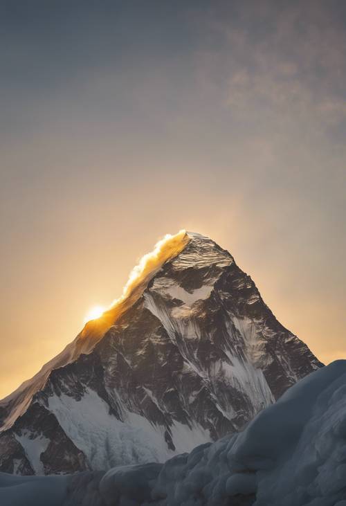 日出的第一缕金色光芒照耀着珠穆朗玛峰的峰顶。