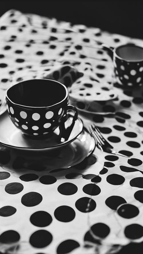黑白圆点餐具的平面布局美观且赏心悦目。
