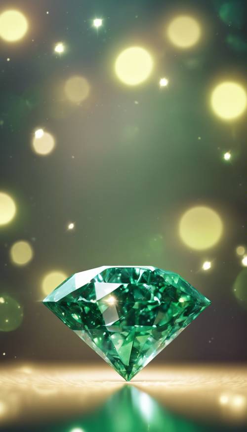空中に浮かぶ輝く緑のダイヤモンド　