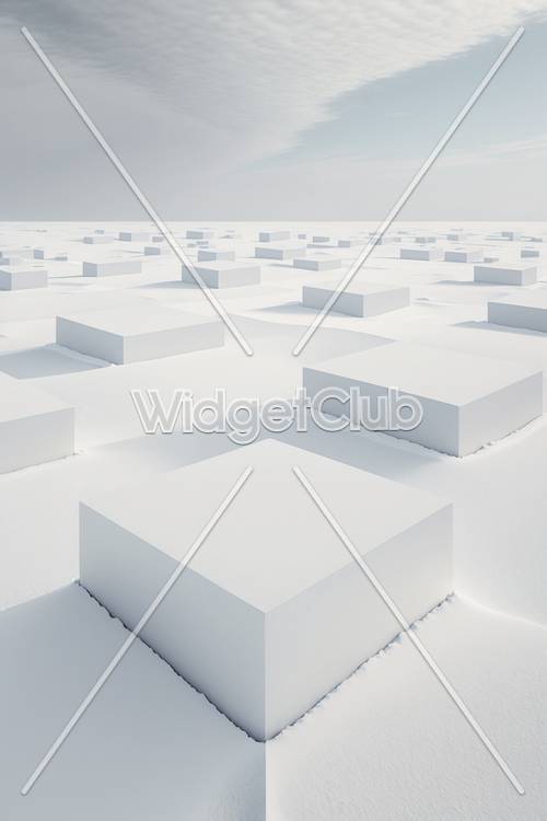 Бесконечные белые кубики в заснеженном пейзаже