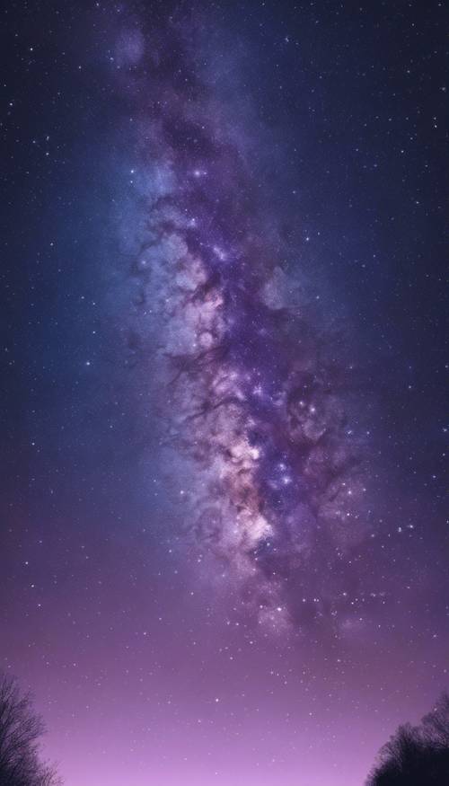 Langit malam berbintang berubah dari biru tengah malam di bagian bawah menjadi ungu lembut di bagian atas.