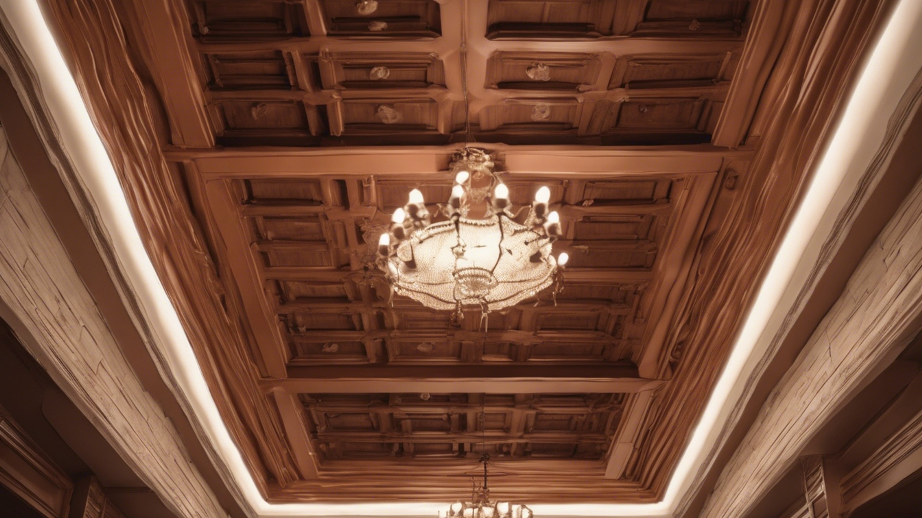 A warm brown coffered ceiling room decorated in traditional style 벽지[0b856da927b2485ba9d5]