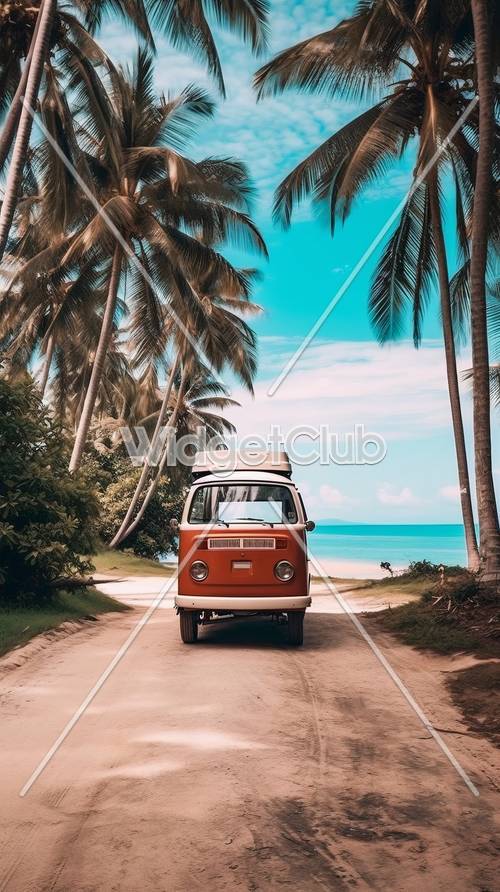 Tropical Beach Road Trip with Red Van