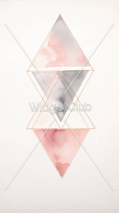 Geometric Shapes with Pink and Grey Watercolor Art