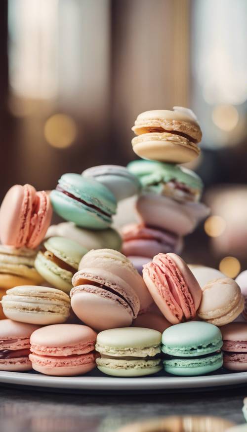 A macaroon dessert plate with various shades of cream-colored French pastries. Tapeta [dfac514a82334778b9d7]