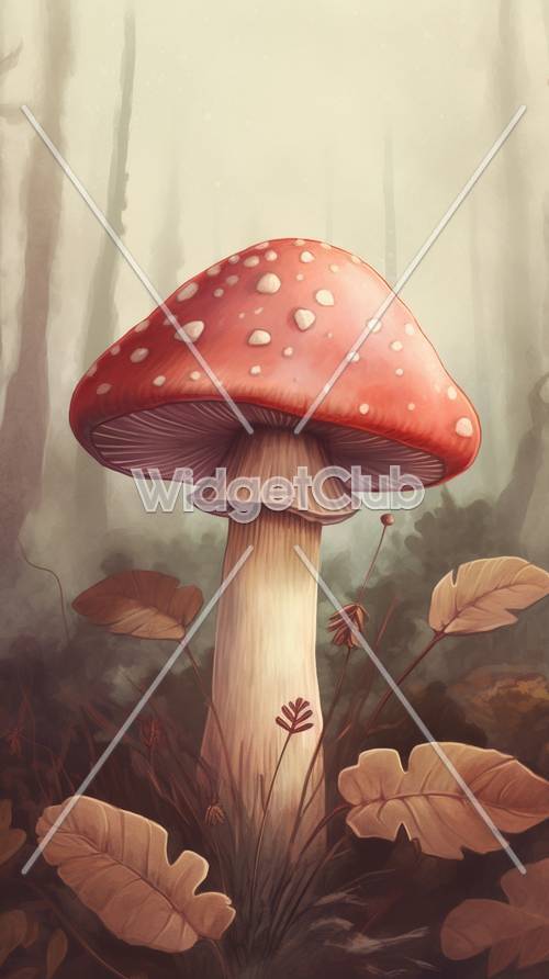 Fungo rosso gigante in una foresta mistica