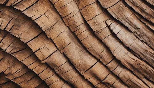 A close-up view of a palm tree's bark texture with complex patterns.