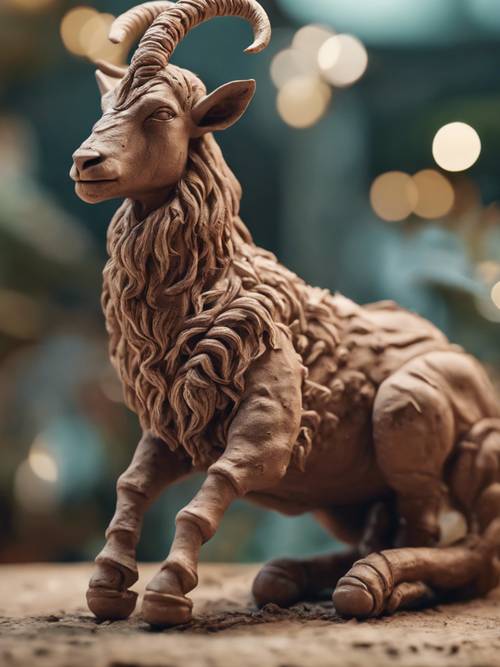 A detailed model of a Capricorn made from clay.