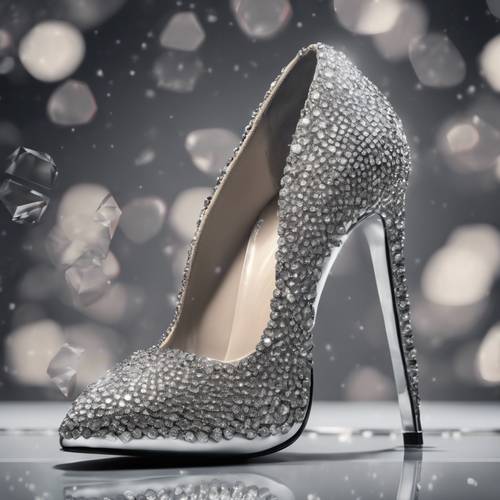 Một đôi giày cao gót nhọn kim cương màu xám bóng bẩy làm rung động thế giới thời trang.