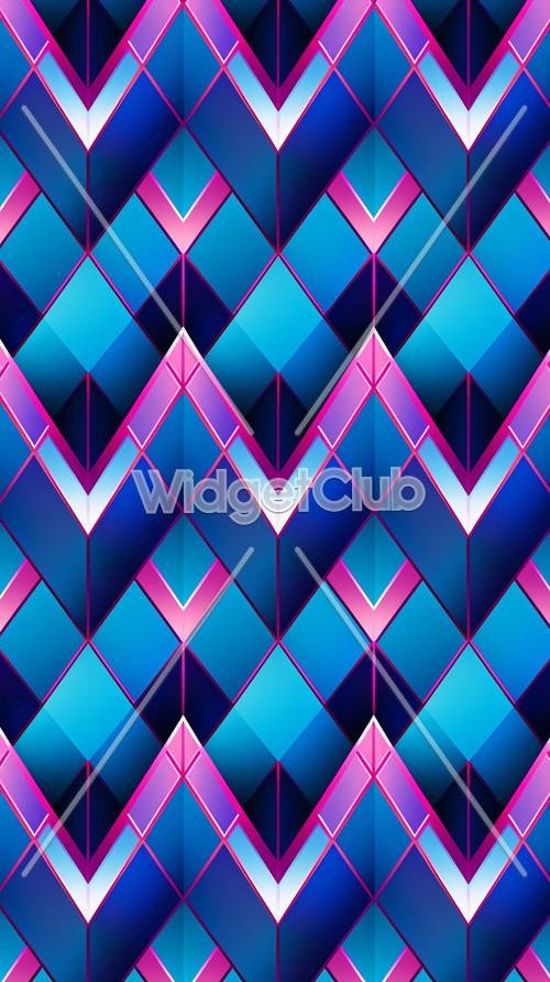 Bright Blue and Pink Geometric Shapes Pattern วอลล์เปเปอร์[cd1d363f6ca444d09778]