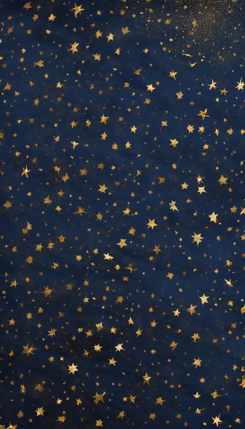 Un tessuto blu notte ornato da un motivo a costellazione di stelle dorate.