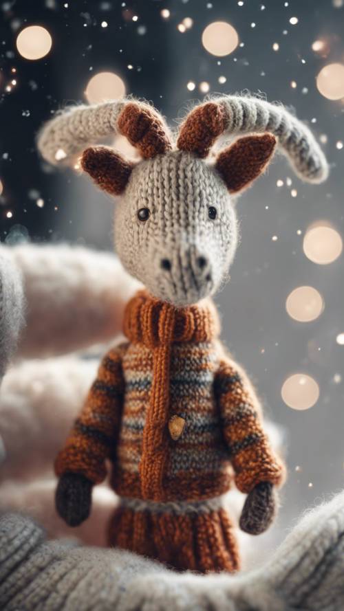Un piccolo Capricorno lavorato a maglia in un caldo maglione invernale.