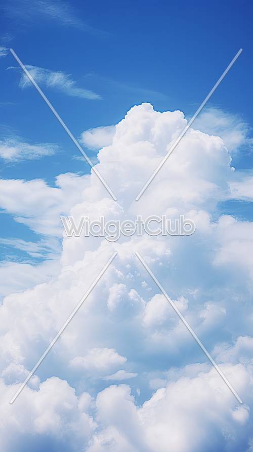 明るい青空に浮かぶふわふわ雲の壁紙