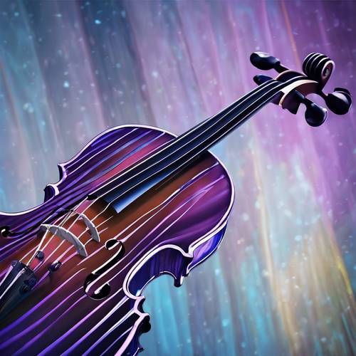 An abstract artwork of a violin using modern stripes in a range of blues and purples.