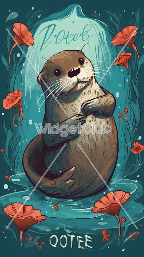 Cute Otter in a Blue River