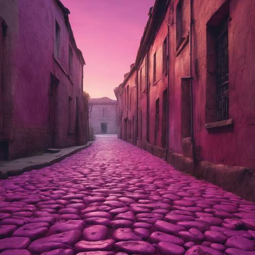 An abandoned cobblestone street bathed in the soft magenta light of the early dawn. Tapeta [a68b206f9f5842a18dc3]