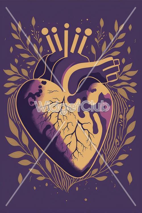Purple Heart with Nature Elements Art