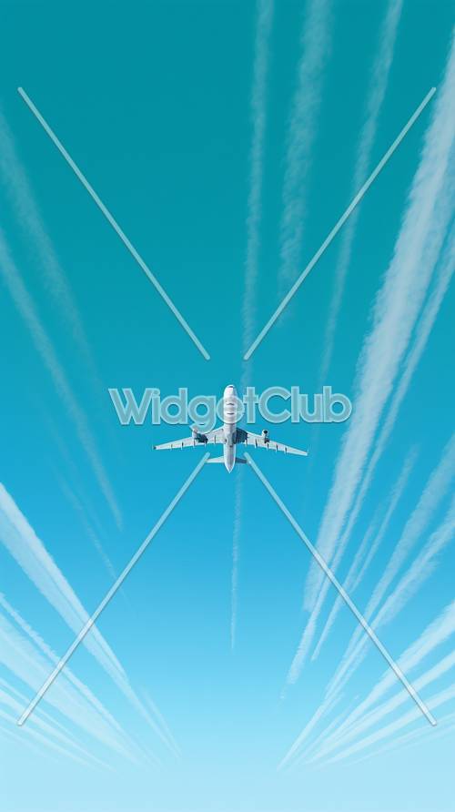 空の中を飛ぶ飛行機の壁紙 - 飛行機雲と一緒に飛ぶ飛行機