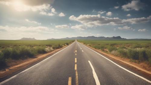 Imagem de uma longa estrada que se estende em direção ao horizonte, representando um compromisso vitalício com a perda de peso.