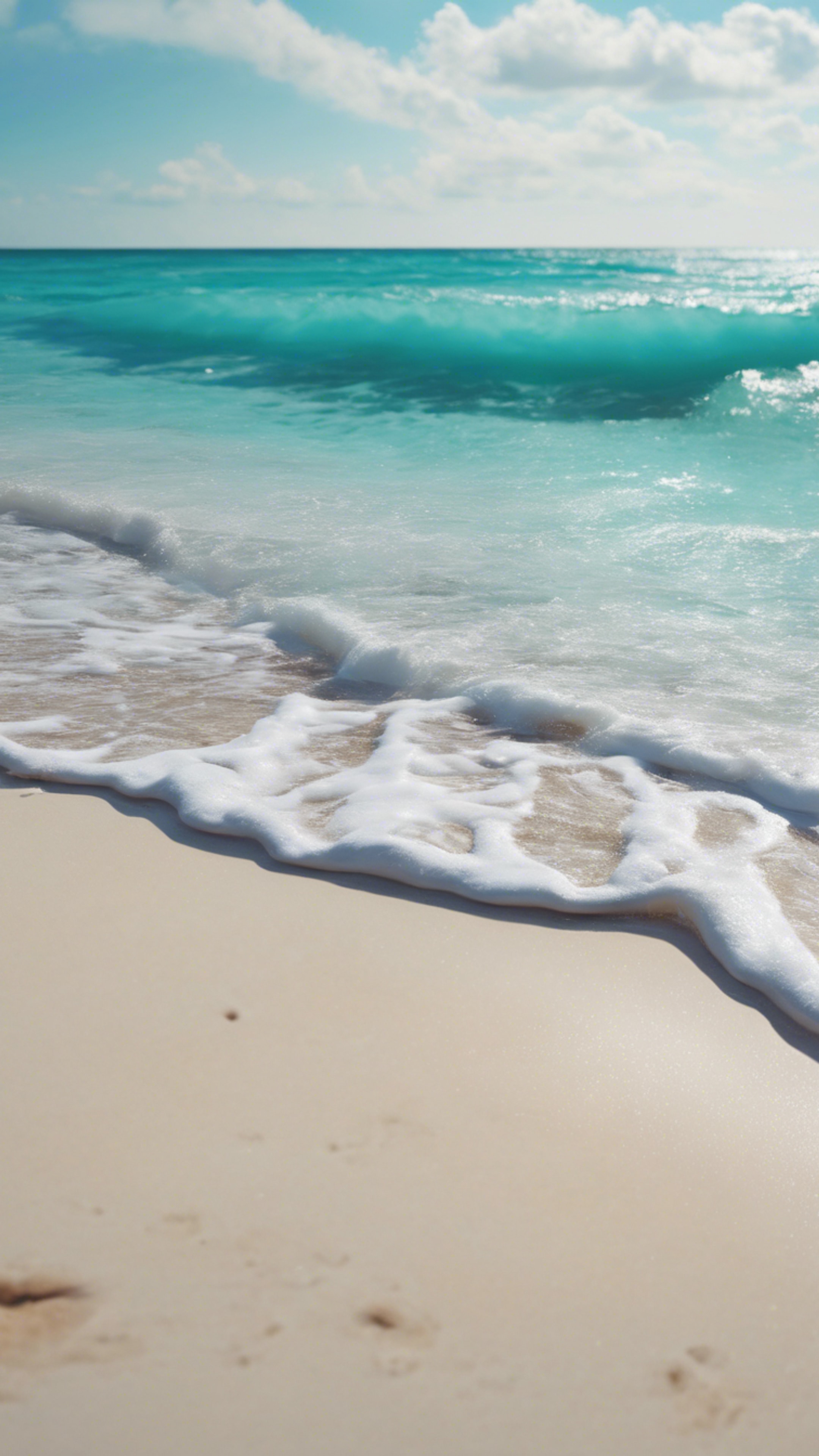 A picturesque view of a turquoise sea lapping against a white sandy beach under a bright summer sky. duvar kağıdı[6af705bde98447e7b5f0]