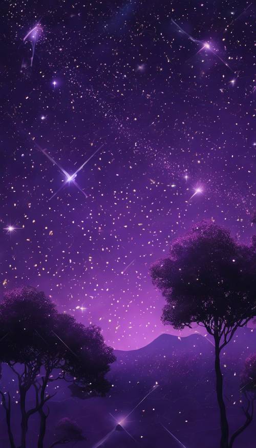 A shimmering night sky with constellations glinting against a backdrop of dark purple.