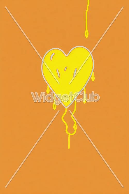 Tropfendes gelbes Herz auf orangefarbenem Hintergrund