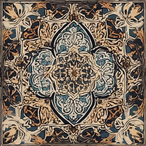 モロッコ風の暗い花柄モチーフの壁紙