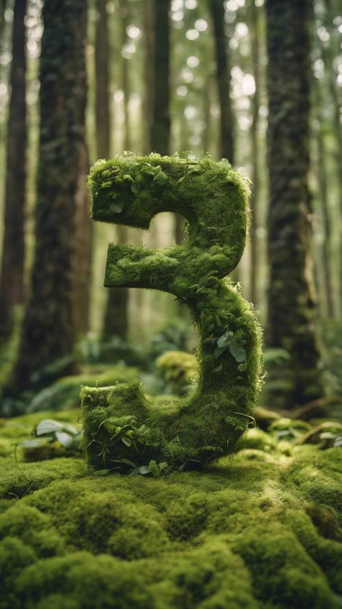 A vintage wooden number '5555' carved and placed in a lush green moss-filled forest. Divar kağızı [5fca1ce2678646cb9f7e]