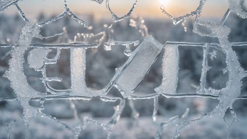 Ice formation on a windowpane during winter, with the frost forming the letters of an inspiring quote.