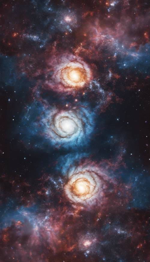 The dramatic collision of two galaxies, creating a vivid display of cosmic fireworks. Tapet [e6eede84086d471b9ed9]