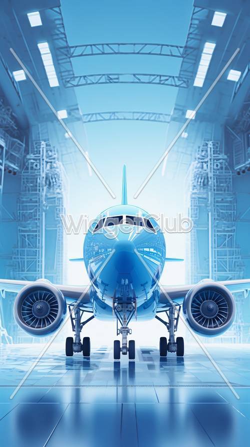 Avião Azul em um Hangar
