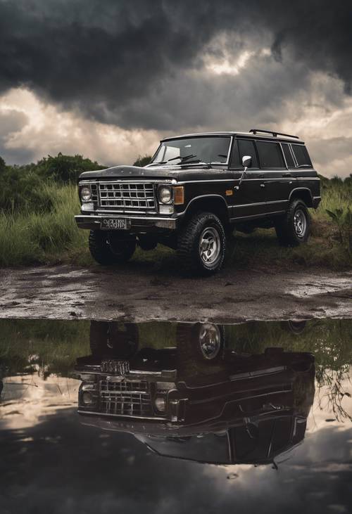 A sturdy SUV, glinting with reflections under a stormy sky. Валлпапер [88ff329e30e6469cbb34]