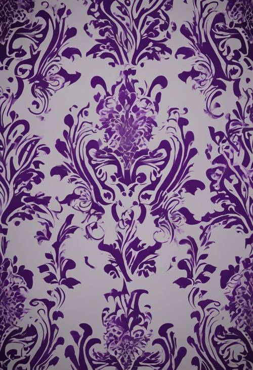 Motif damask yang subur dan penuh hiasan dengan perpaduan warna abu-abu dan ungu yang indah.