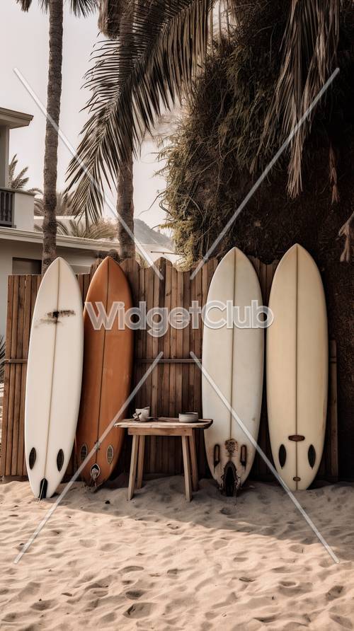 Des planches de surf à la plage attendent l&#39;aventure
