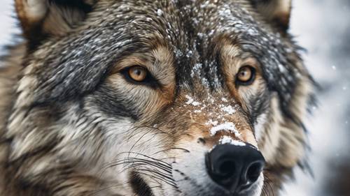Um retrato fotorrealista emoldurado mostrando as características cativantes de um lobo, destacando o contraste entre suas garras ferozes e seu comportamento brincalhão.