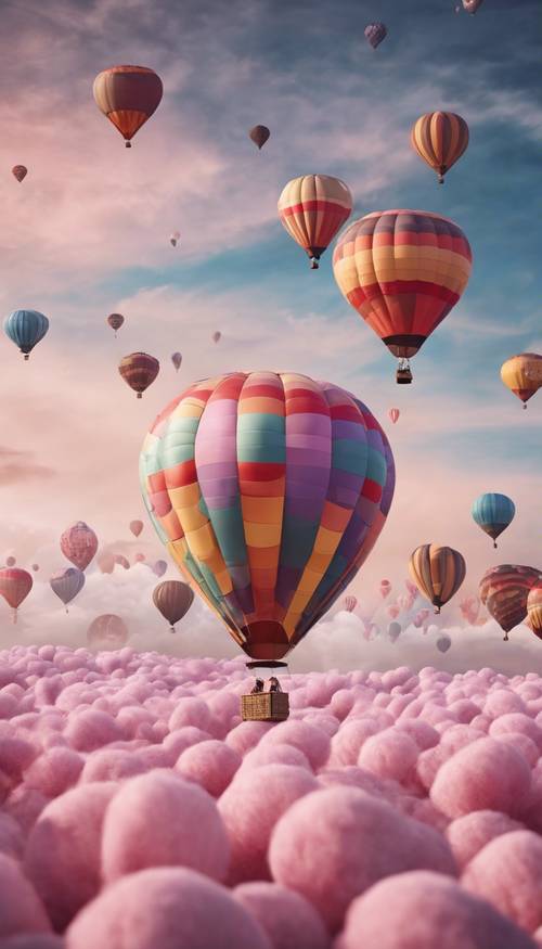 An image of a hot air balloon festival against a romantic cotton candy sky. Tapeta [0f760454f9c84f319f62]