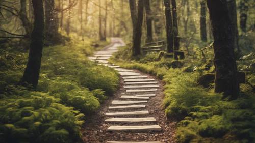 Un camino sinuoso a través de un bosque, con las palabras superpuestas: &quot;Dentro de un año quizás desees haber comenzado hoy&quot;.