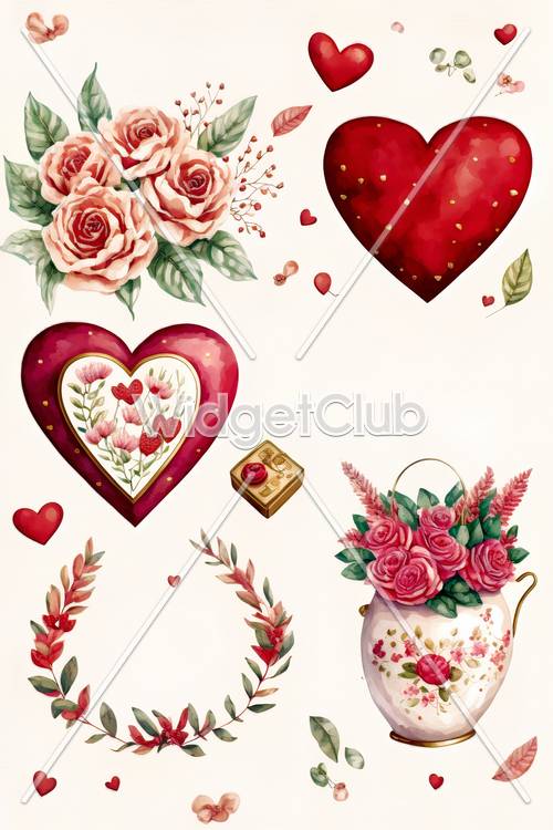Diseño romántico de amor de corazones y flores.