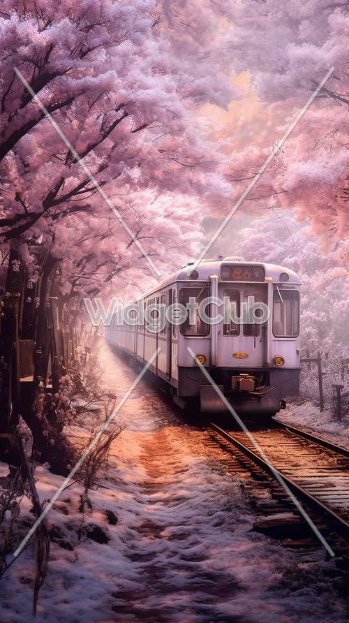 Cherry Blossom Train Journey Through Magical Forest