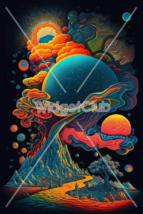 Viagem cósmica colorida através do espaço e do tempo
