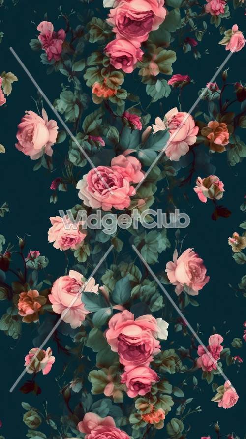 Beautiful Pink Roses on Dark Blue Background