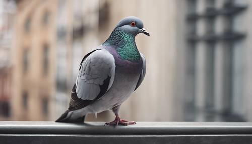 都会の窓辺に止まる灰色の鳩　