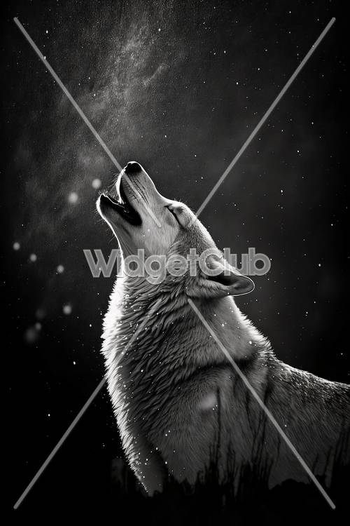 神秘的な雪景色に吠えるオオカミ