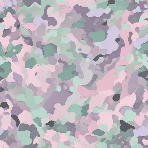 Camouflage pattern in pastel color palette with shades of pink, lavender, and mint green.