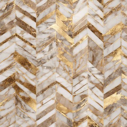 Illustration of tan marble with a hint of gold in a herringbone pattern.