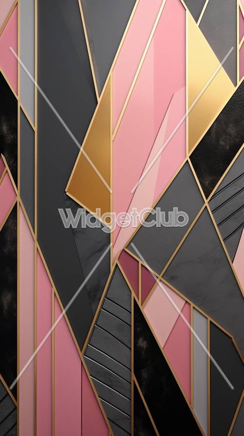 Geometric Shapes Art in Pink, Gold, and Black טפט[1bcde16e5f21458eb9bf]