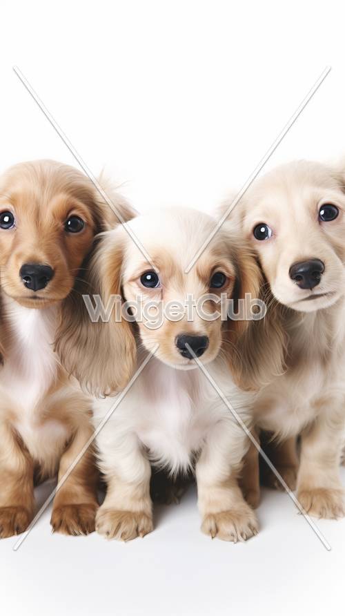 Cute Trio of Golden Puppies Perfect for Your Screen
