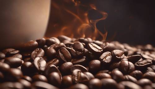 Biji kopi yang menggiurkan dengan aura coklat yang hampir tercium.
